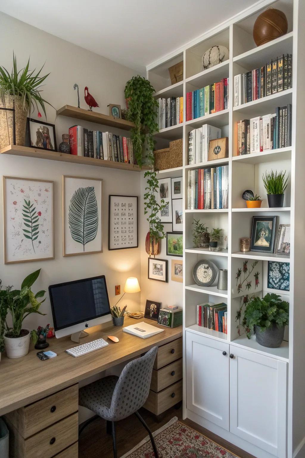 Space above is used creatively for storage and decor.