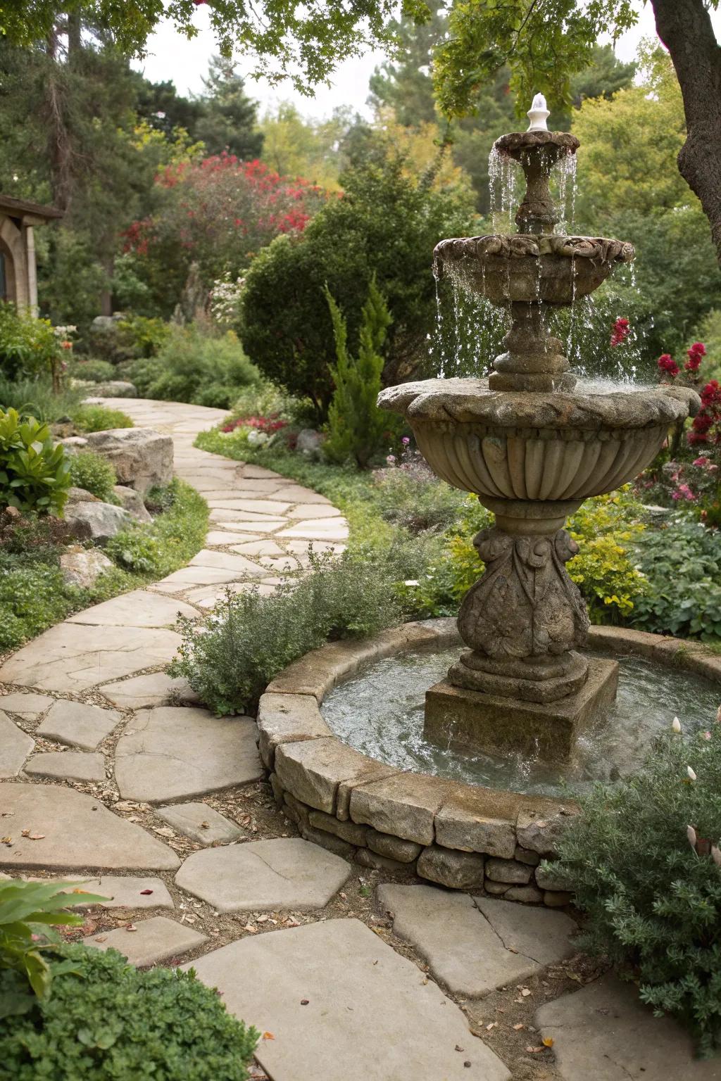 A modeled rock spring beautifully merging into the garden scenery.