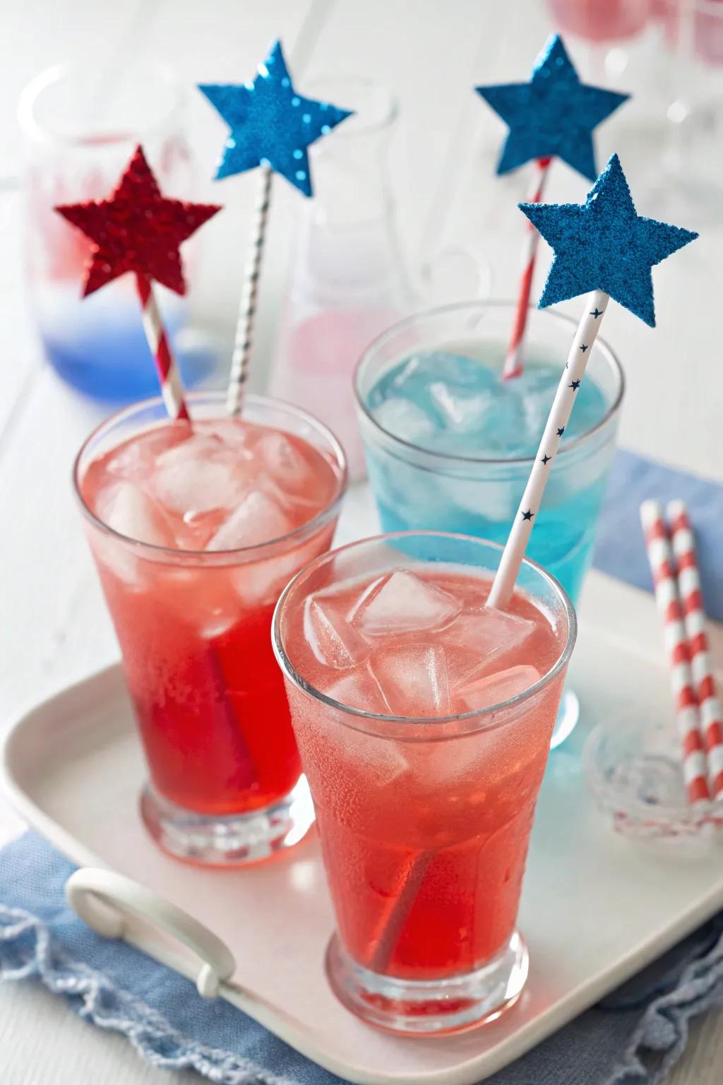 Star-shaped swizzle sticks append sparkle to your Independence Day beverages.