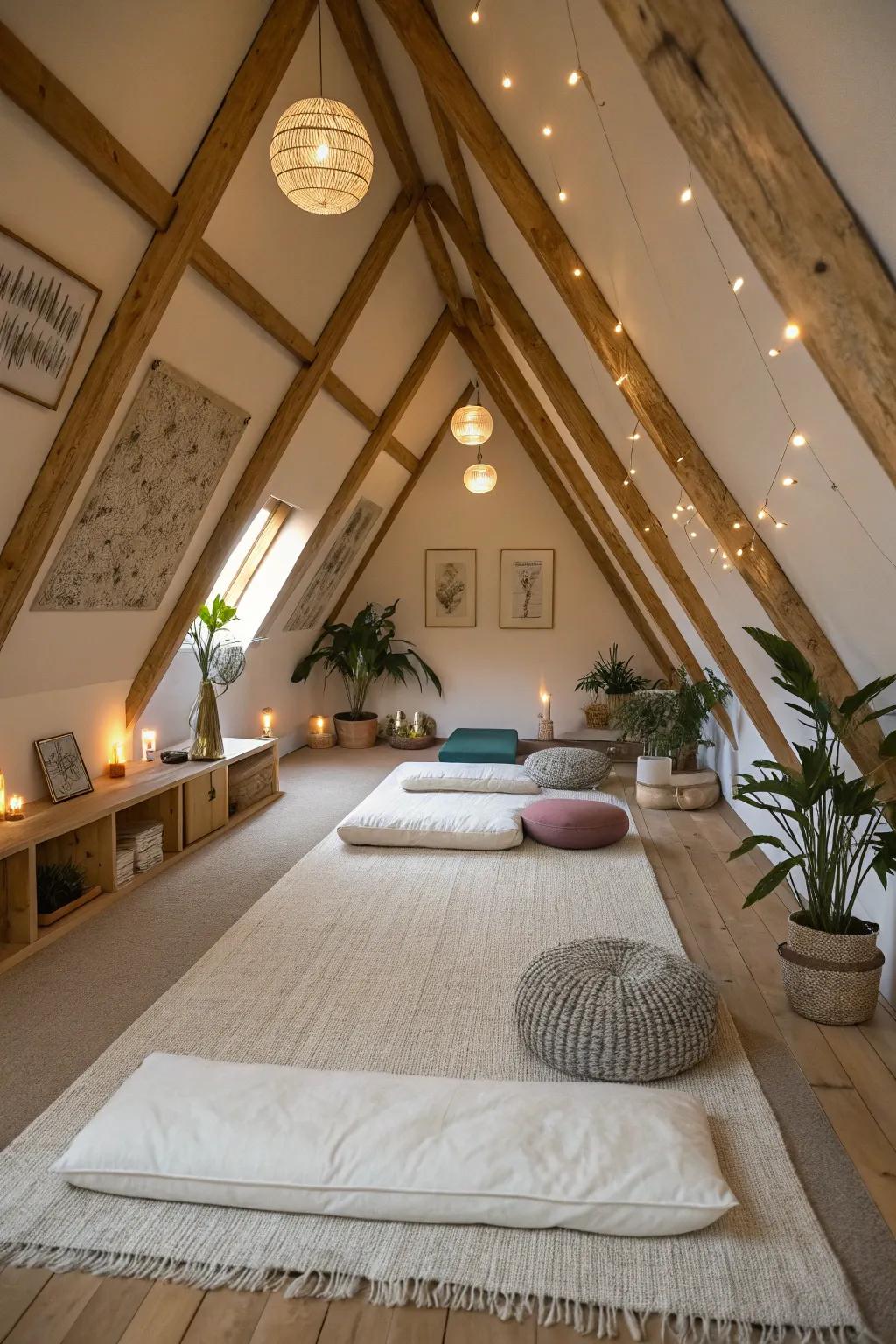 A calming meditation retreat in your attic provides a tranquil sanctuary.