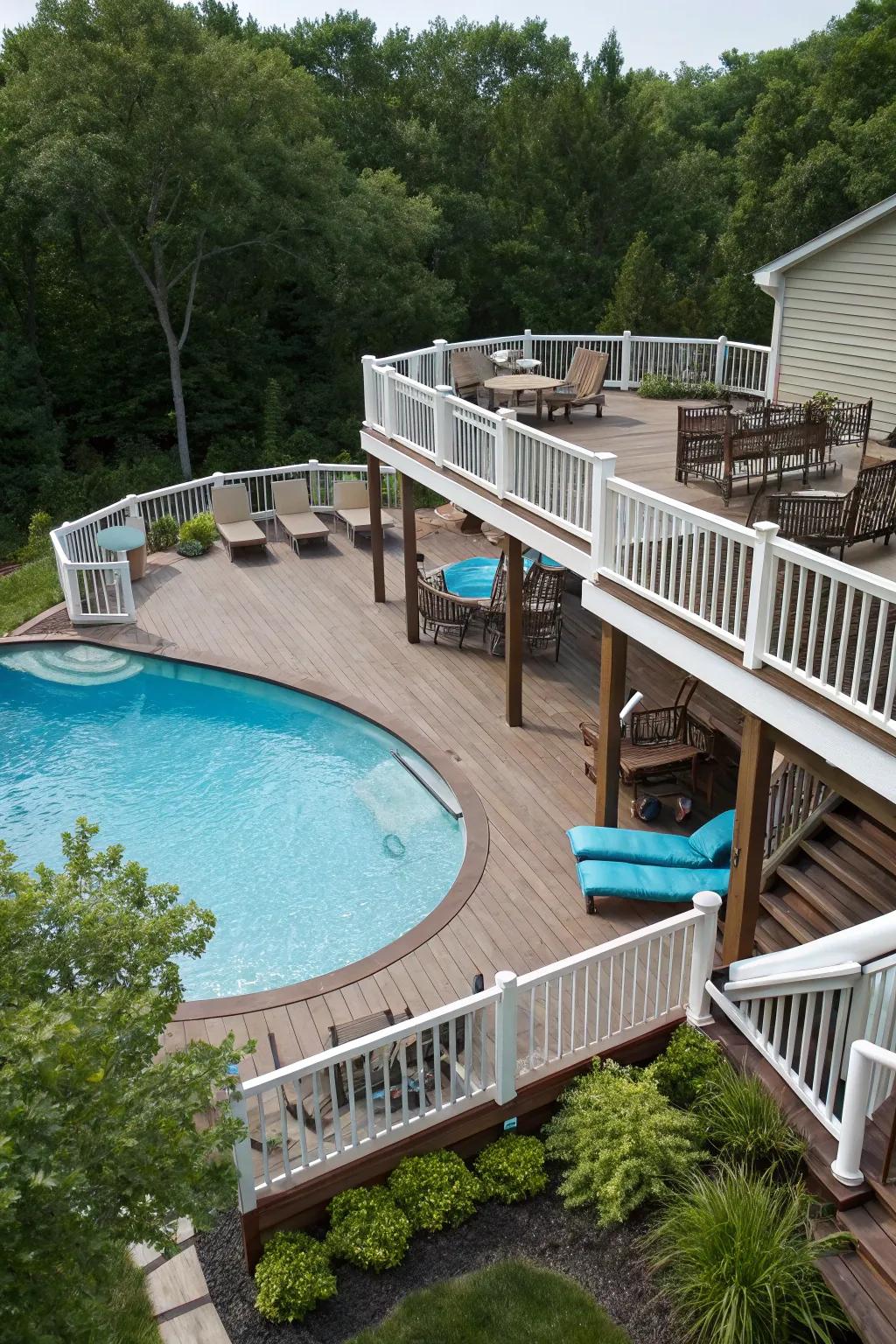 Add dimension through a multi-tiered deck design.
