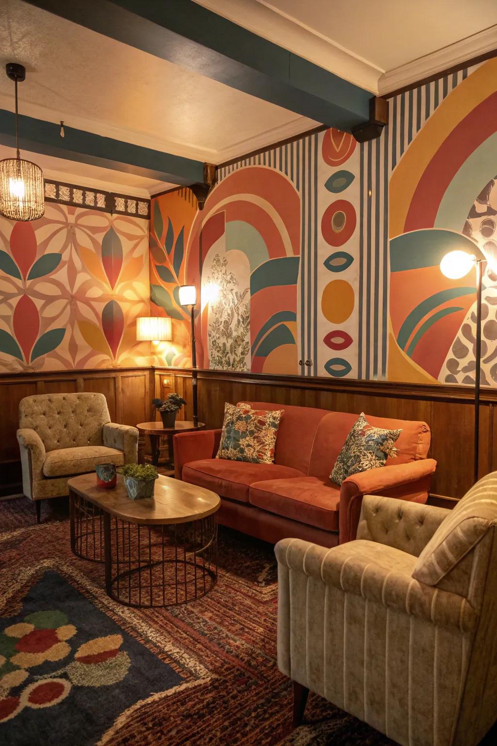 Retro-inspired patterns incorporate nostalgic charm to any space.
