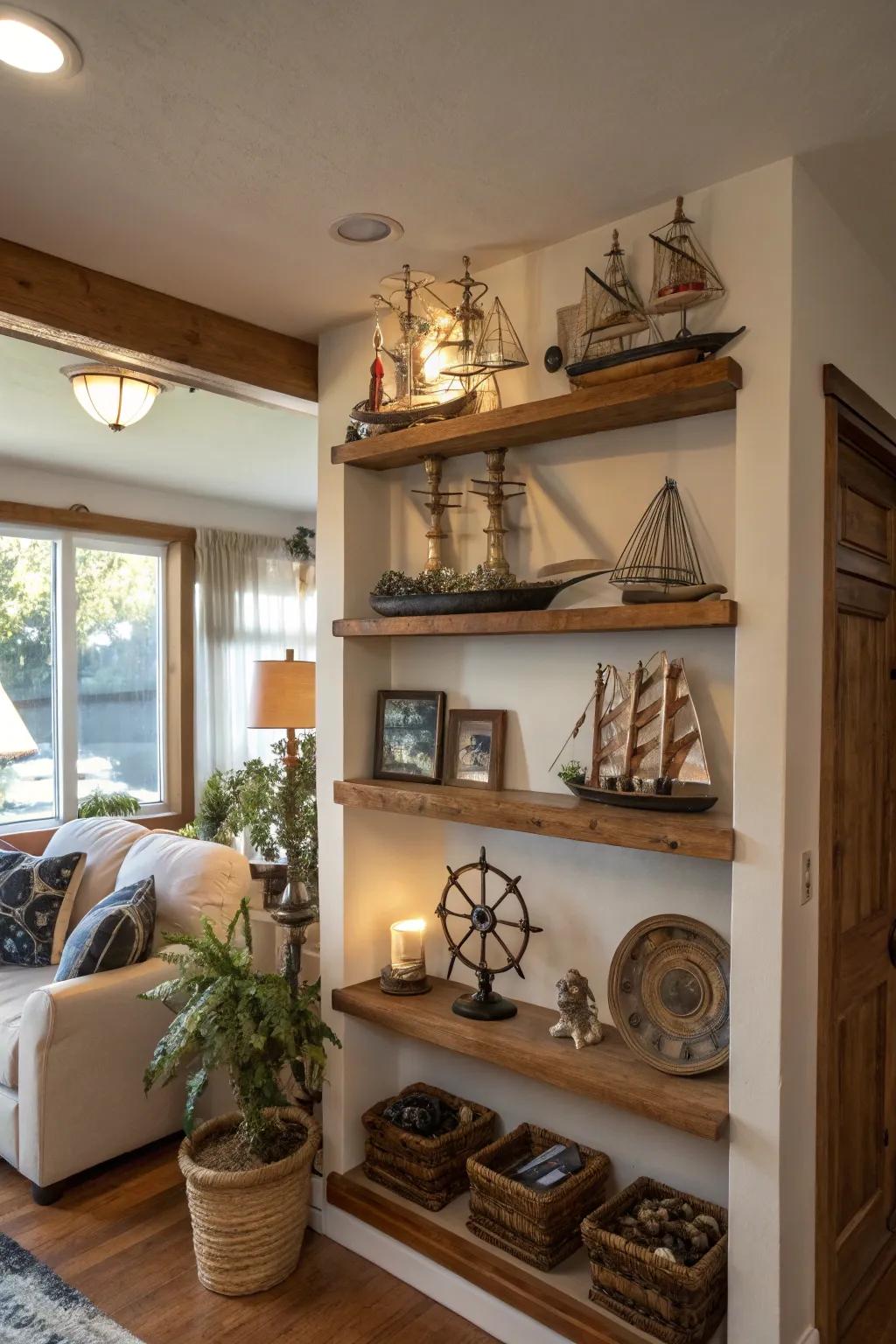 Introduce the seaside home utilizing a nautical-themed alcove.