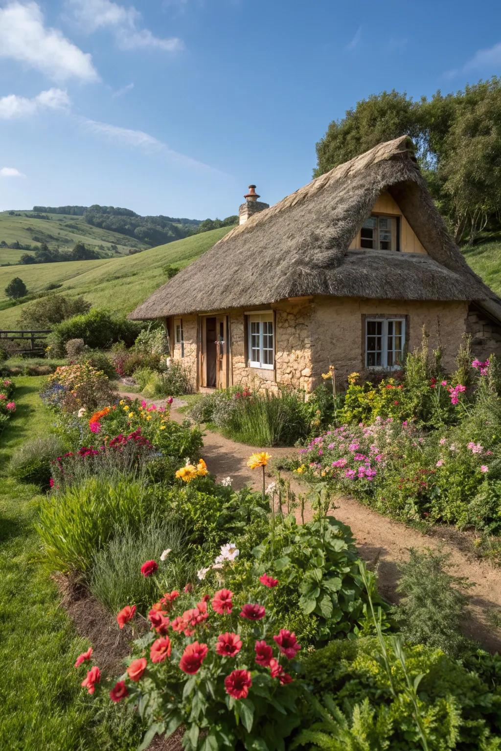 Embrace sustainable living in a thatch block residence.