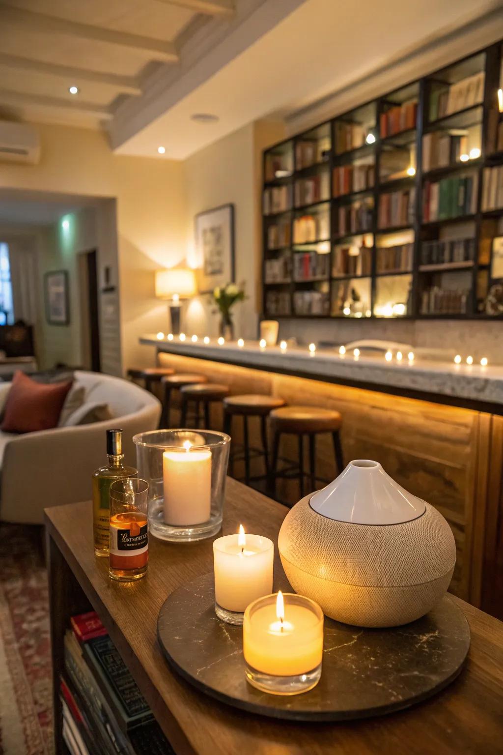 This cozy bar's ambiance is enhanced by a distinctive scent.