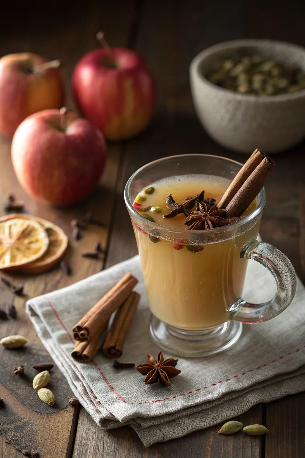 Cardamom spice enriches the warmth of apple cider punch.