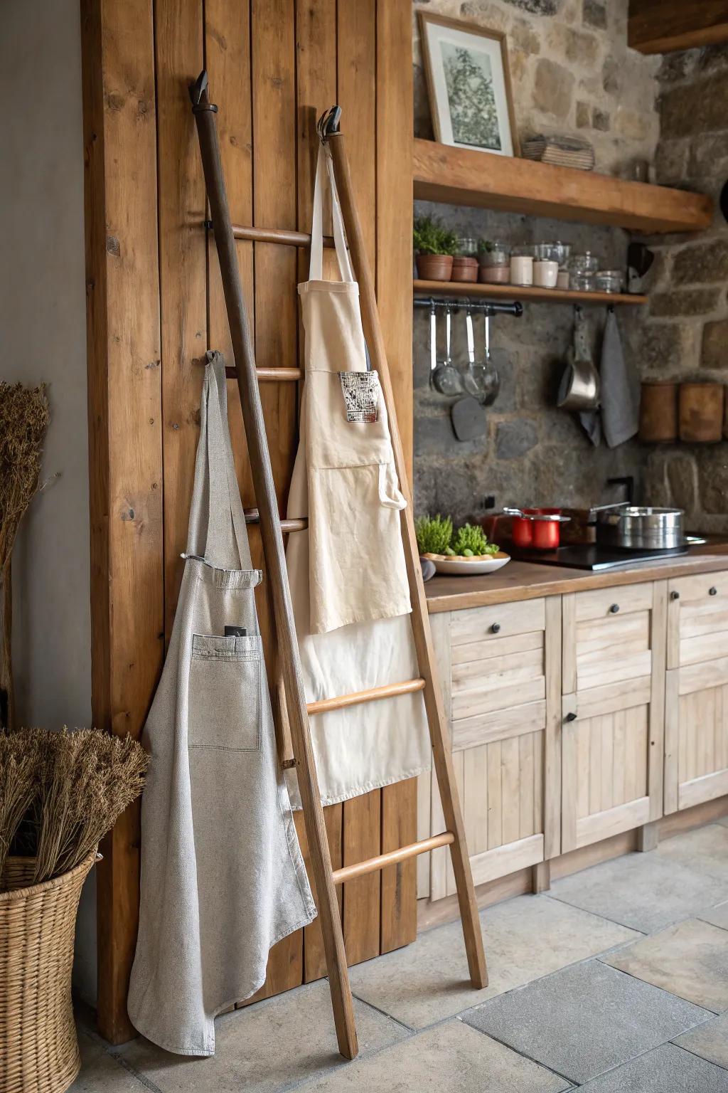 A decorative ladder extends a pragmatic and compelling apron presentation.