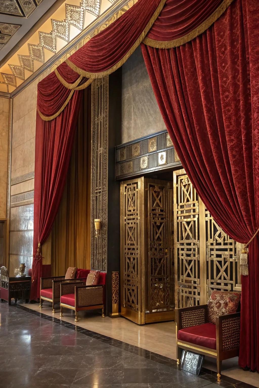 Daring drapery incorporating a hint of luxury and drama.