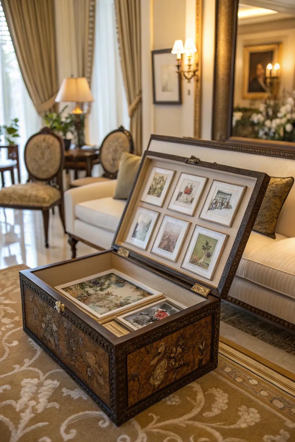 Art prints retained and presented within a chic decorative box.