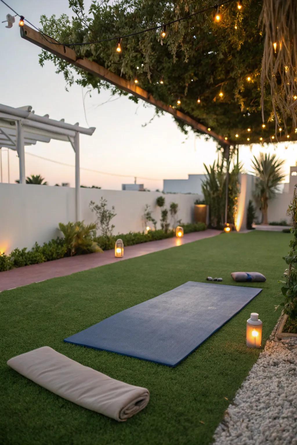 An inspiring yoga studio on lively synthetic turf.