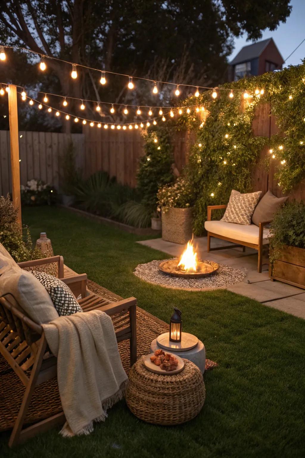 Unwind in a cosy garden getaway highlighted by lush synthetic grass.