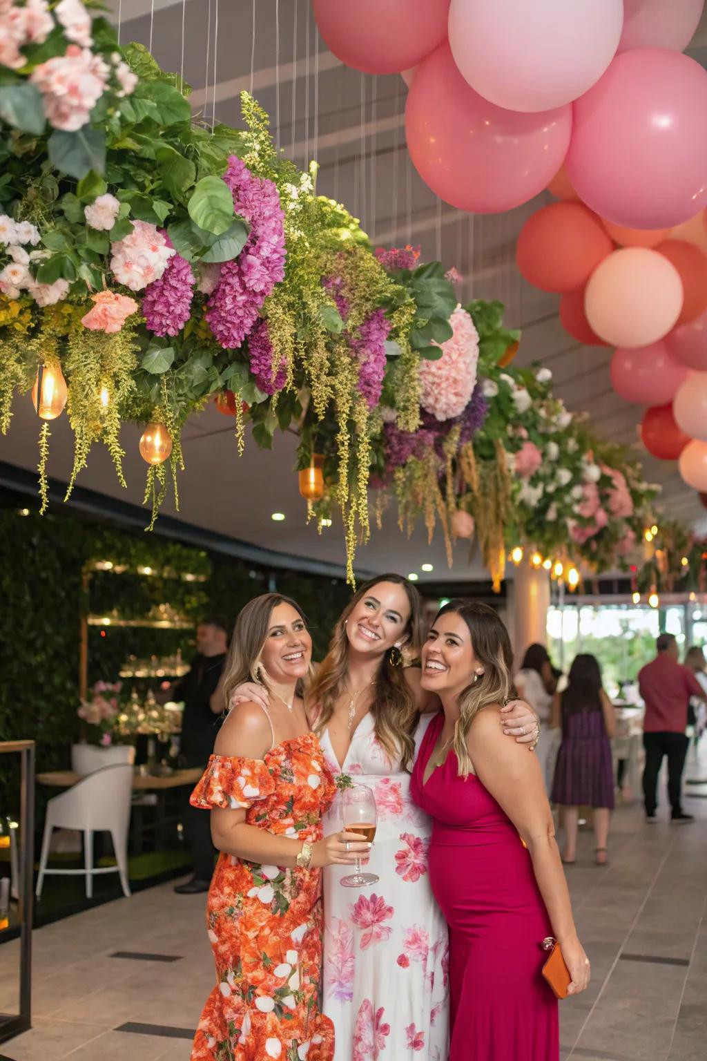 Suspended embellishments create a stunning focal point.