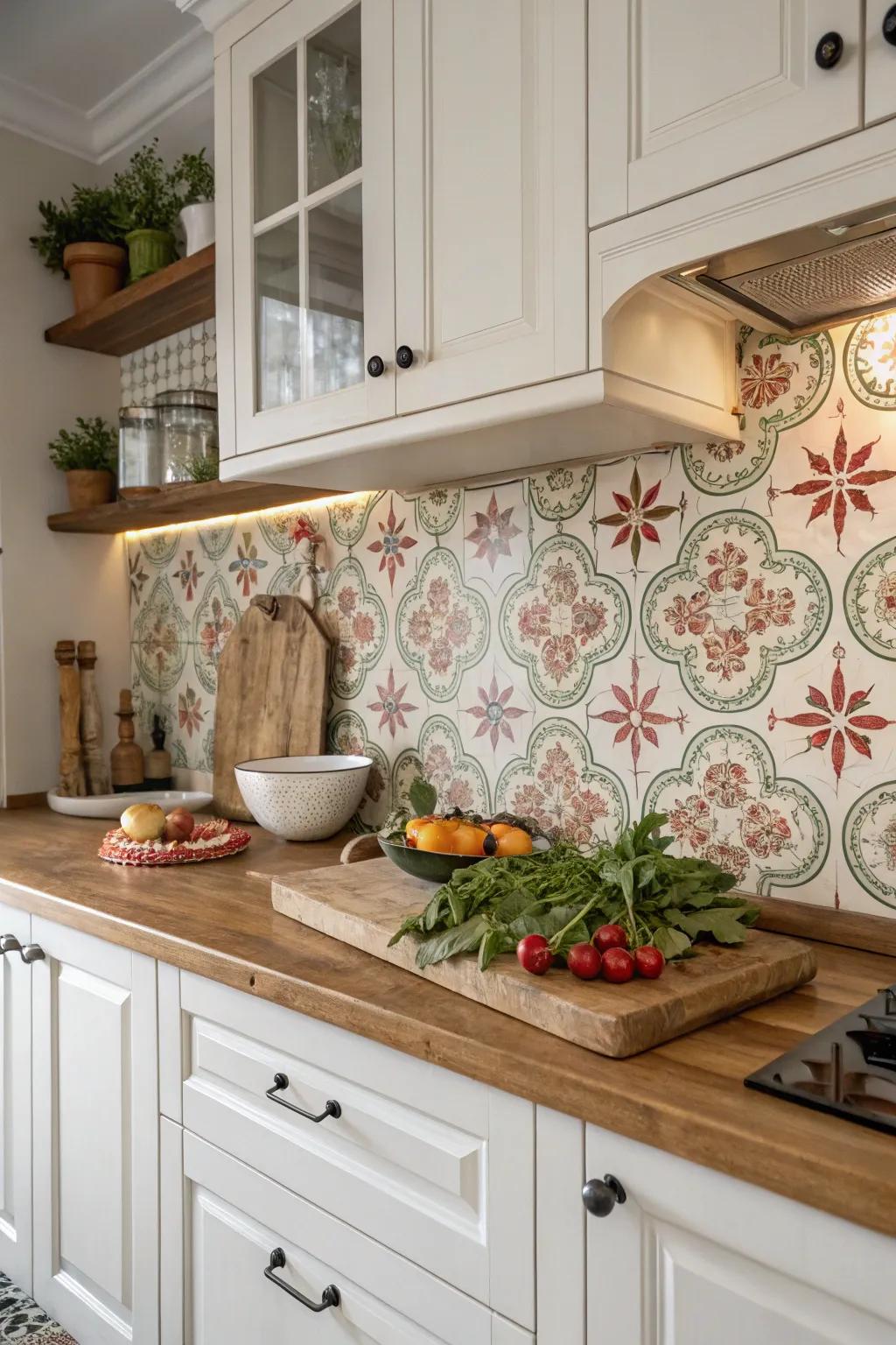 Convey garden charm through botanical patterned surfaces.