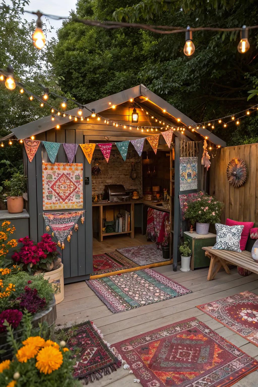 Free-spirited charm: a BBQ structure with eclectic style.