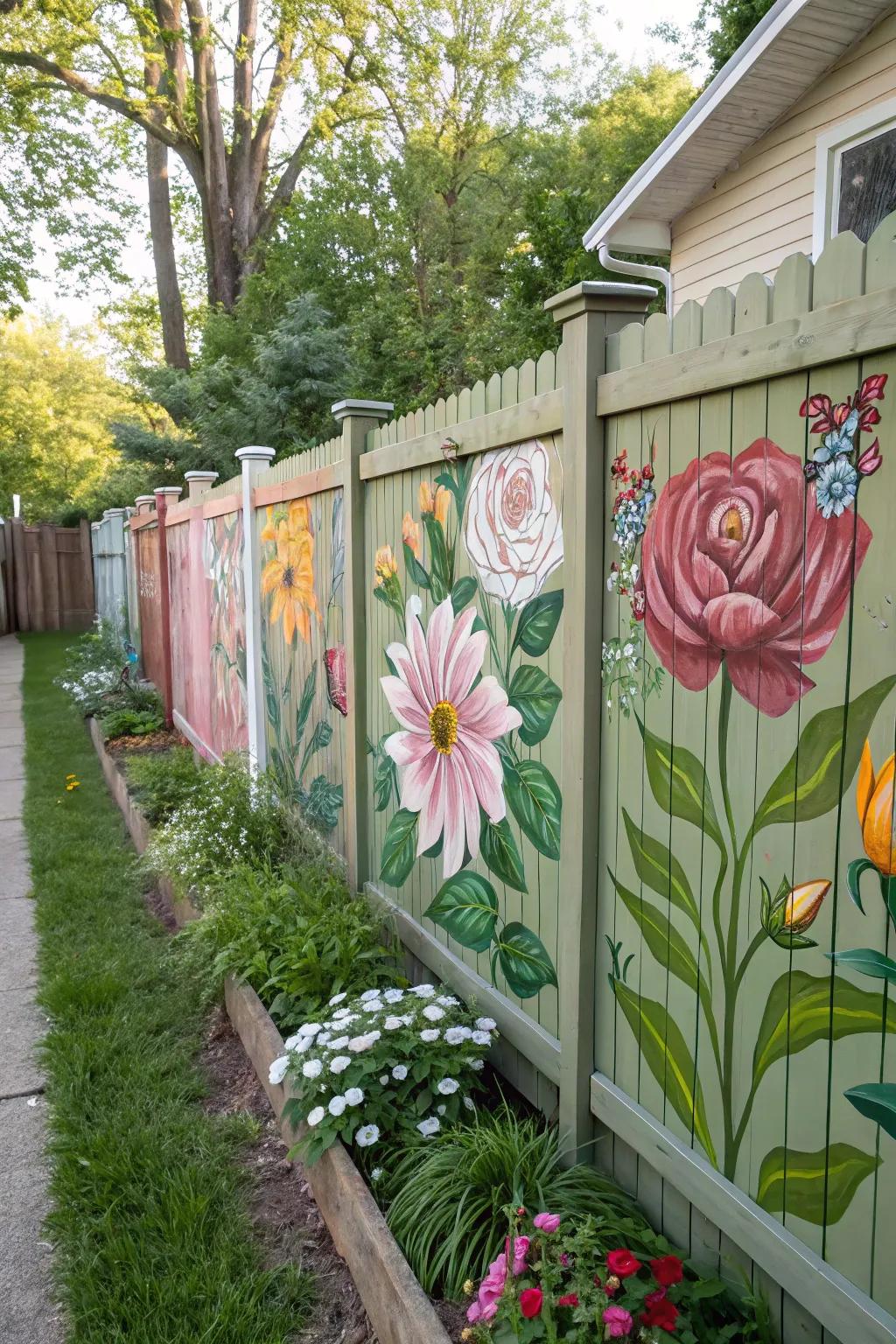 Layered blooms craft a striking 3D effect on your fence.