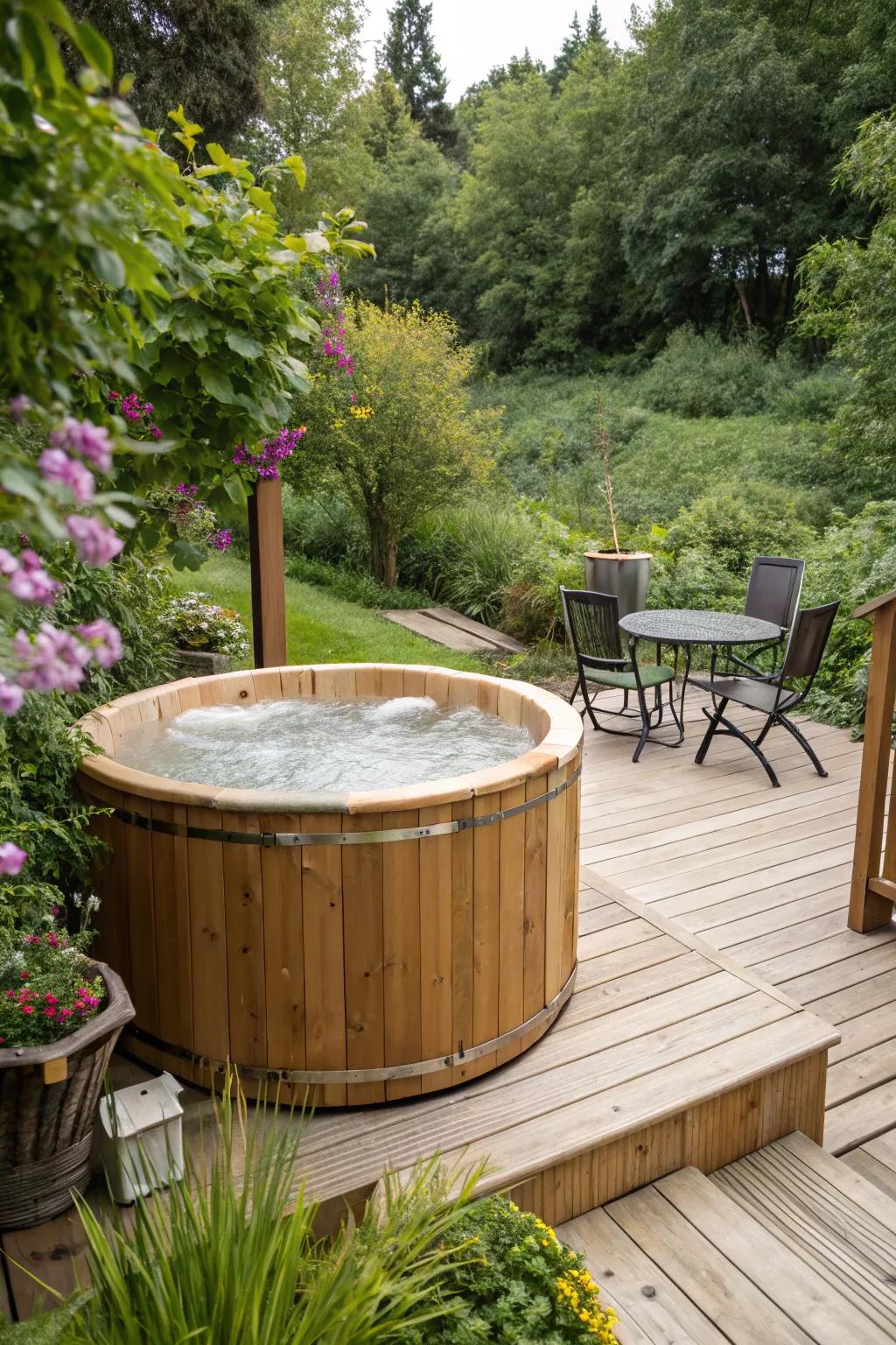 Natural cladding materials add warmth and texture to your spa tub.