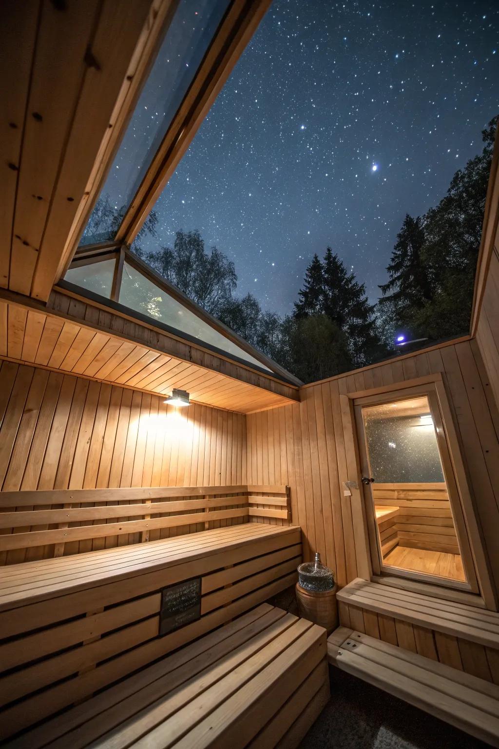 A sauna featuring a skylight to allow natural light.
