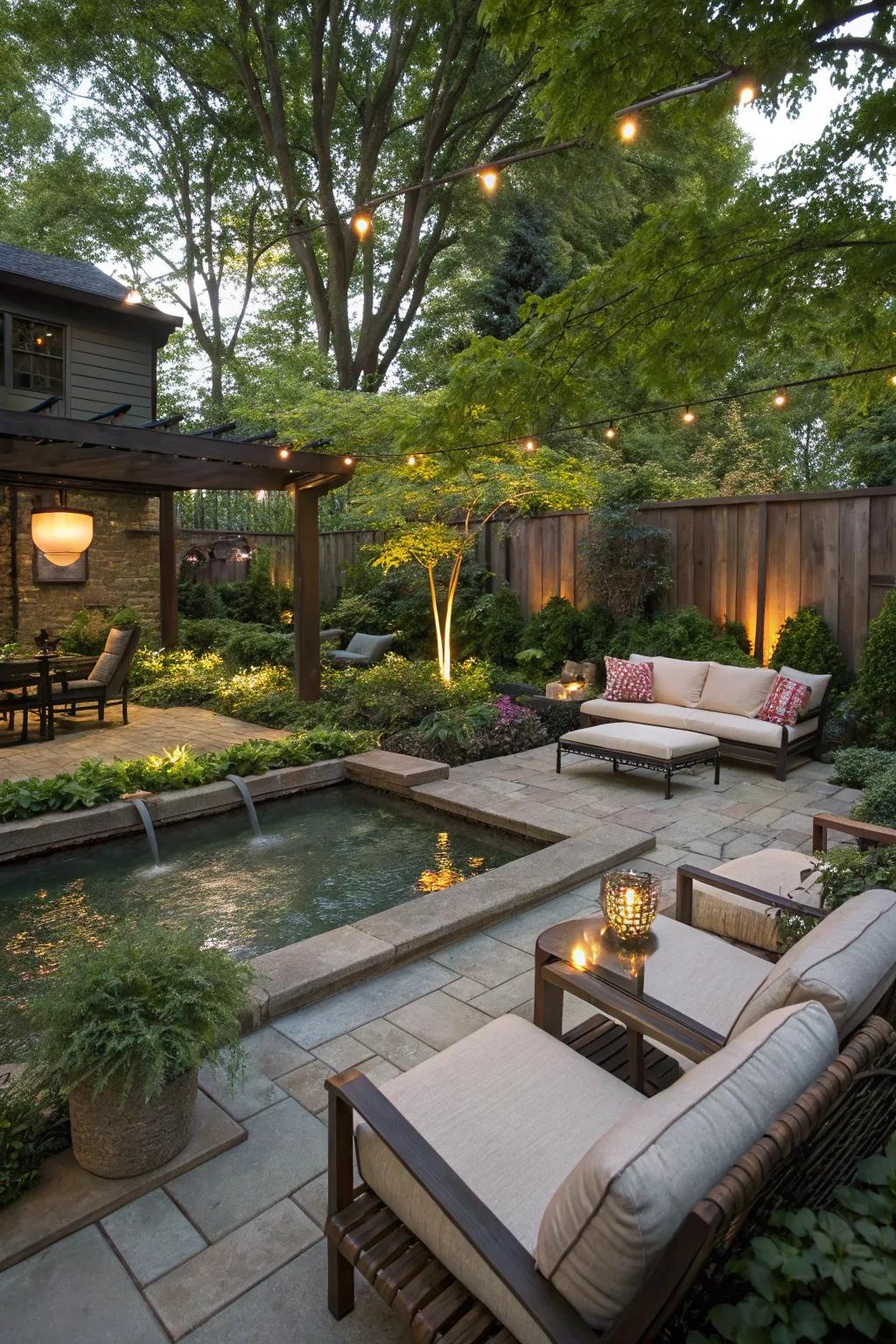 A water feature adds tranquility and focus.