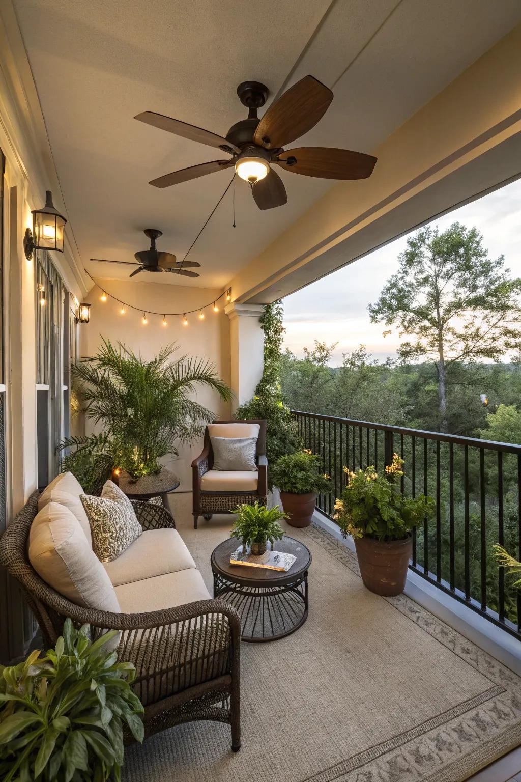 A cooling fan keeps your balcony cool and breezy on warm days.