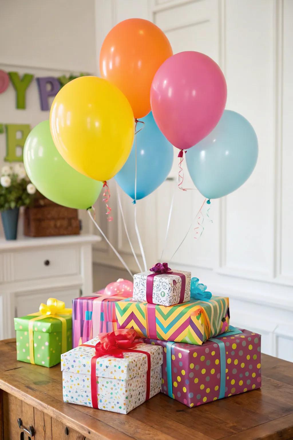 Gifts wrapped in balloons deliver a fun surprise for any event.