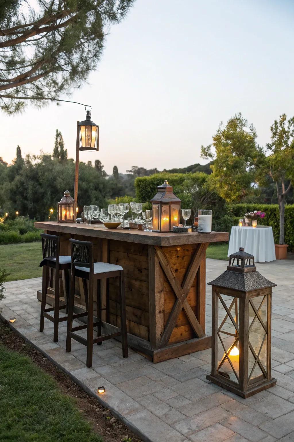 An exterior bar setup is ideal for enjoying the open air.