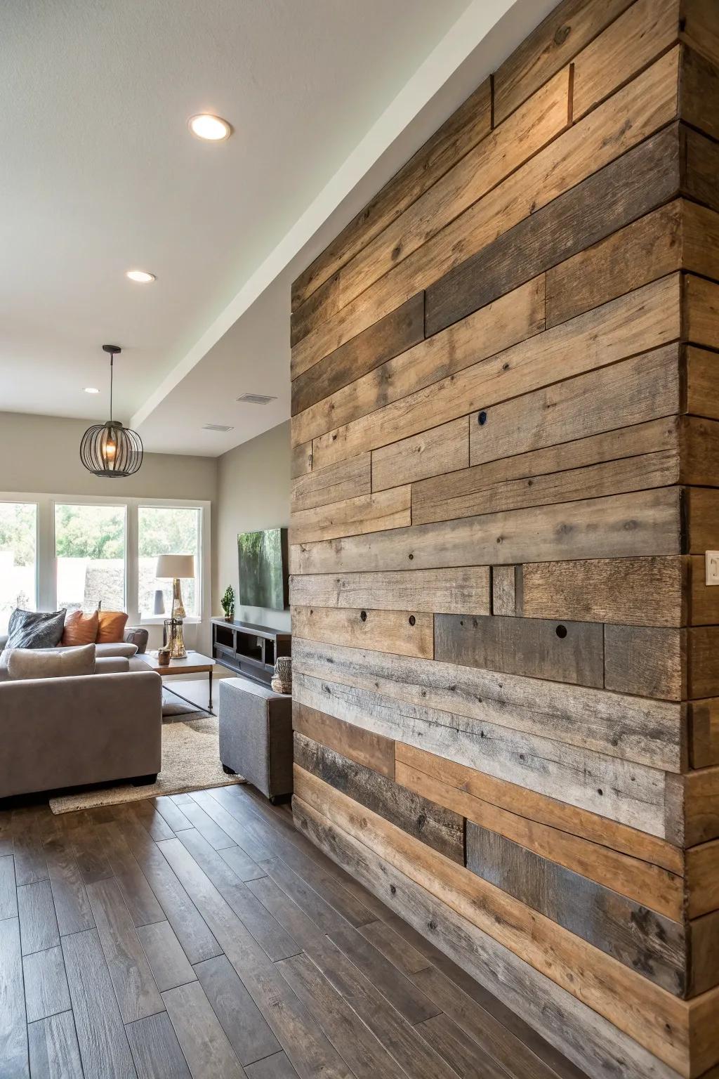 Wood plank boards at unexpected angles creating a modern look.