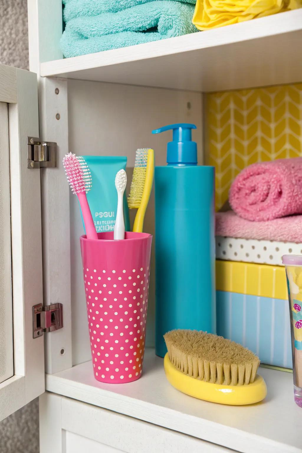A color highlight enlivens your bathroom aesthetic.