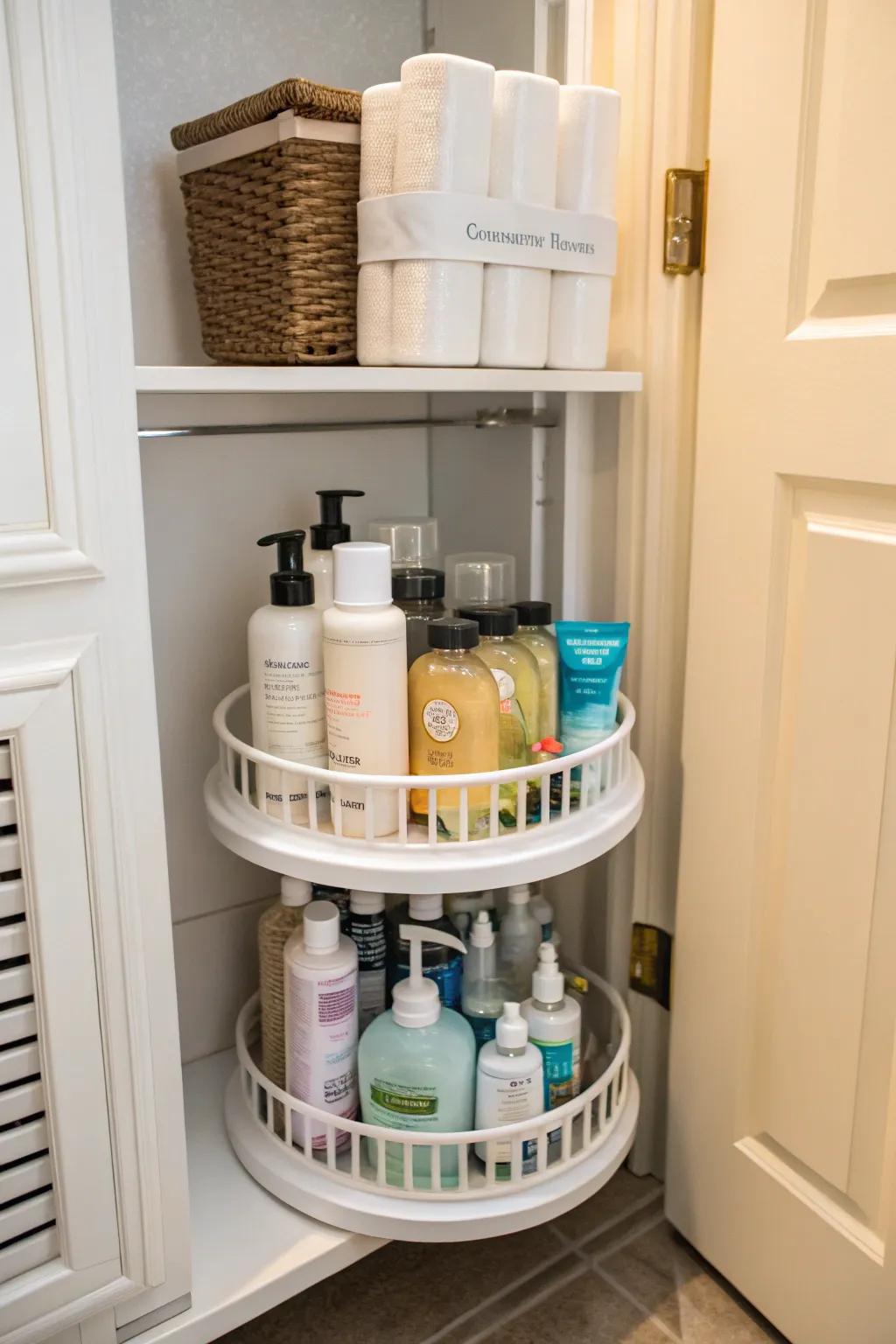 With a lazy Susan, accessing stored goods is simple.