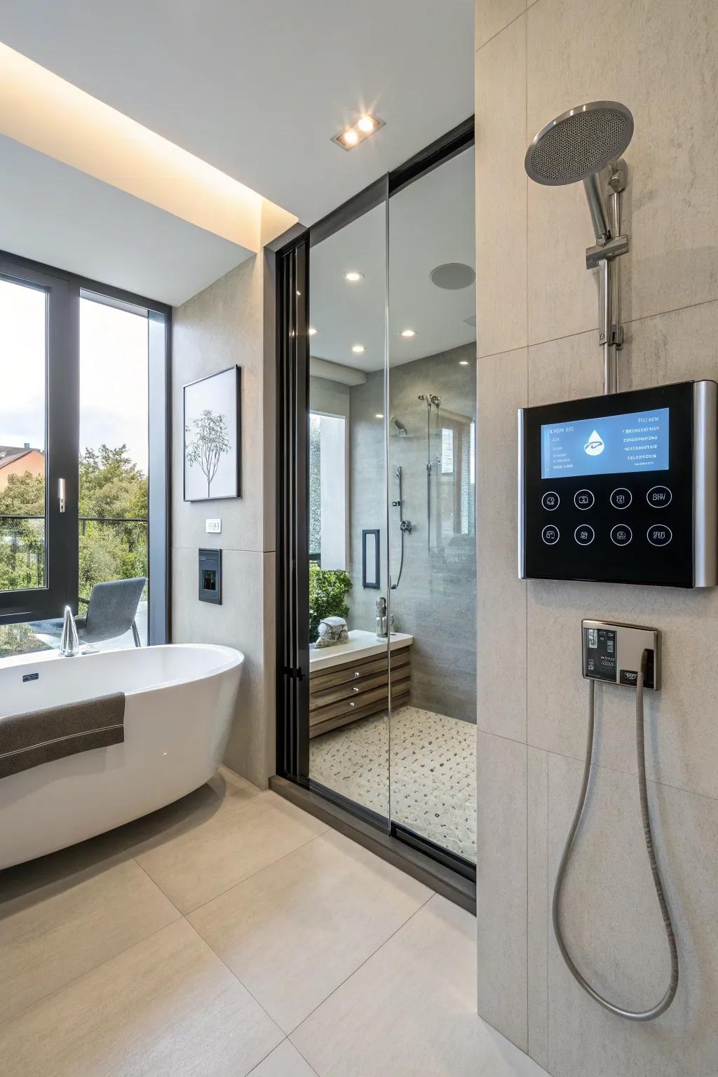 A bathroom layout that embraces the future through smart technology integration.
