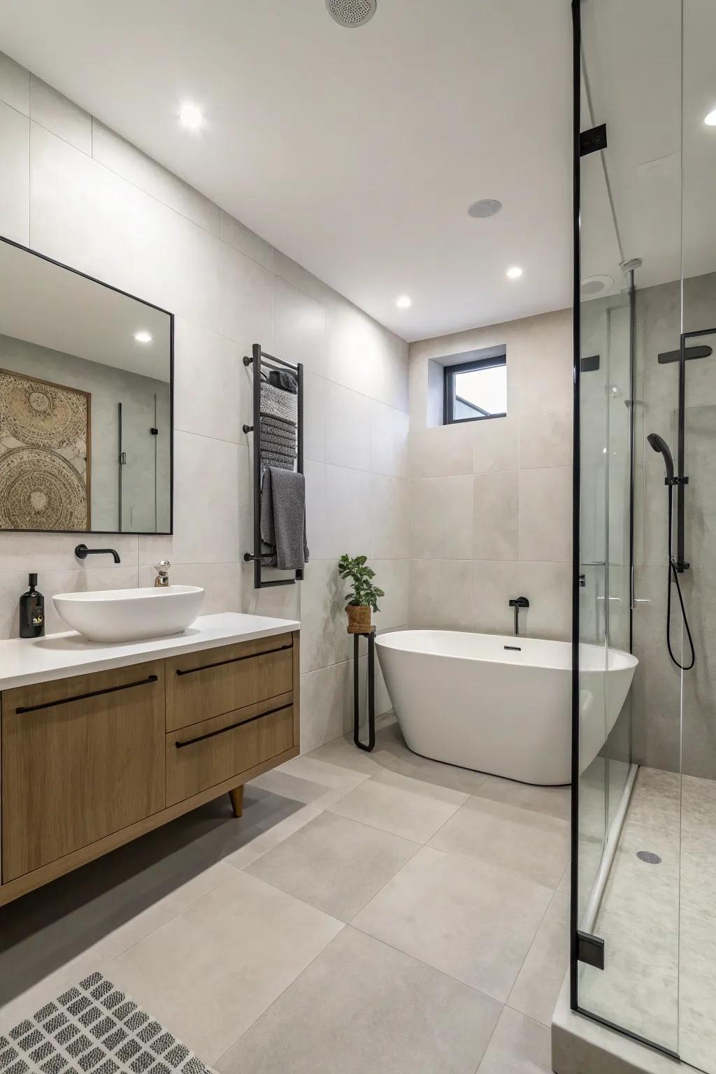 A minimalist oasis bathroom exuding serene simplicity.