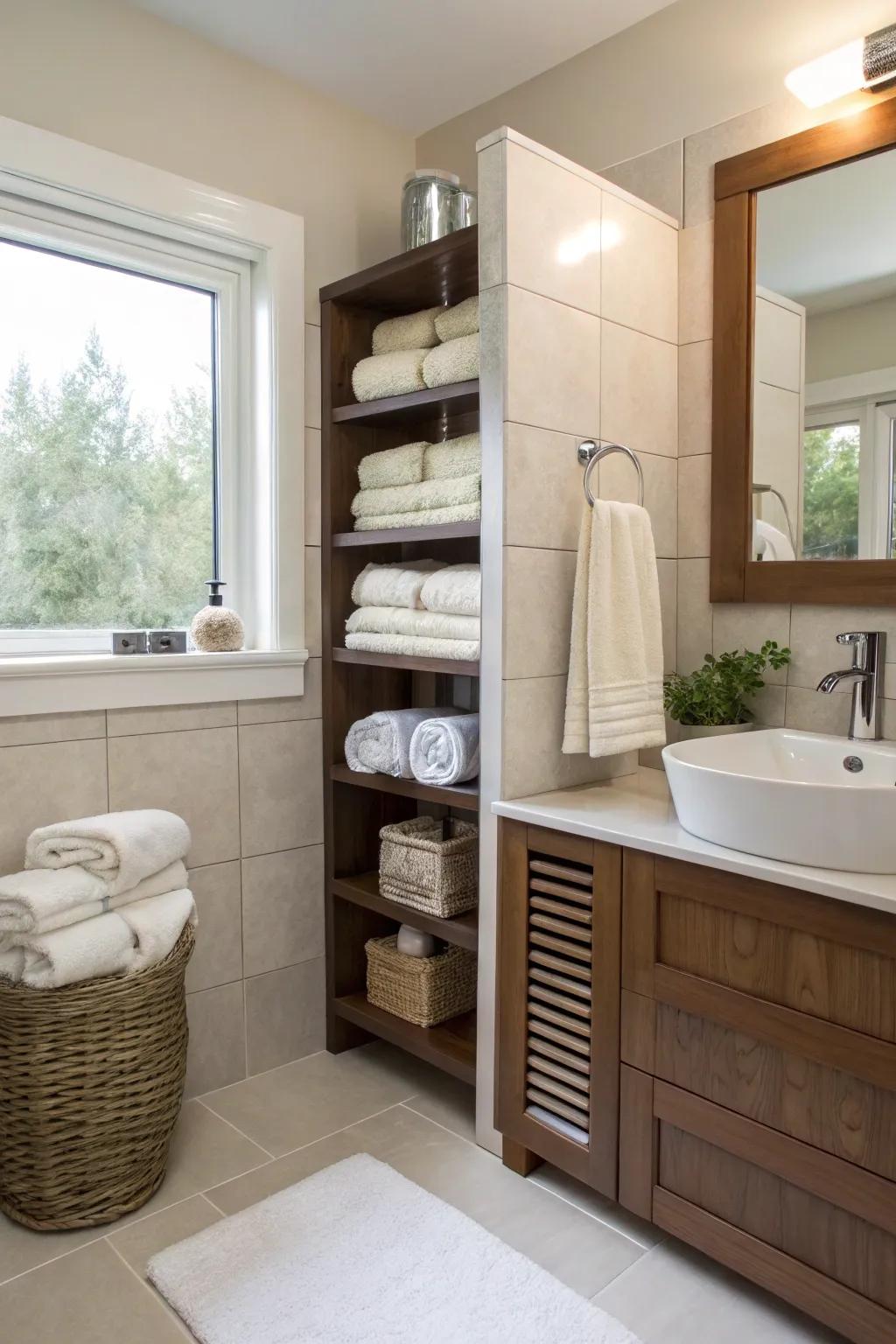 Perfect area through corner towel storage.