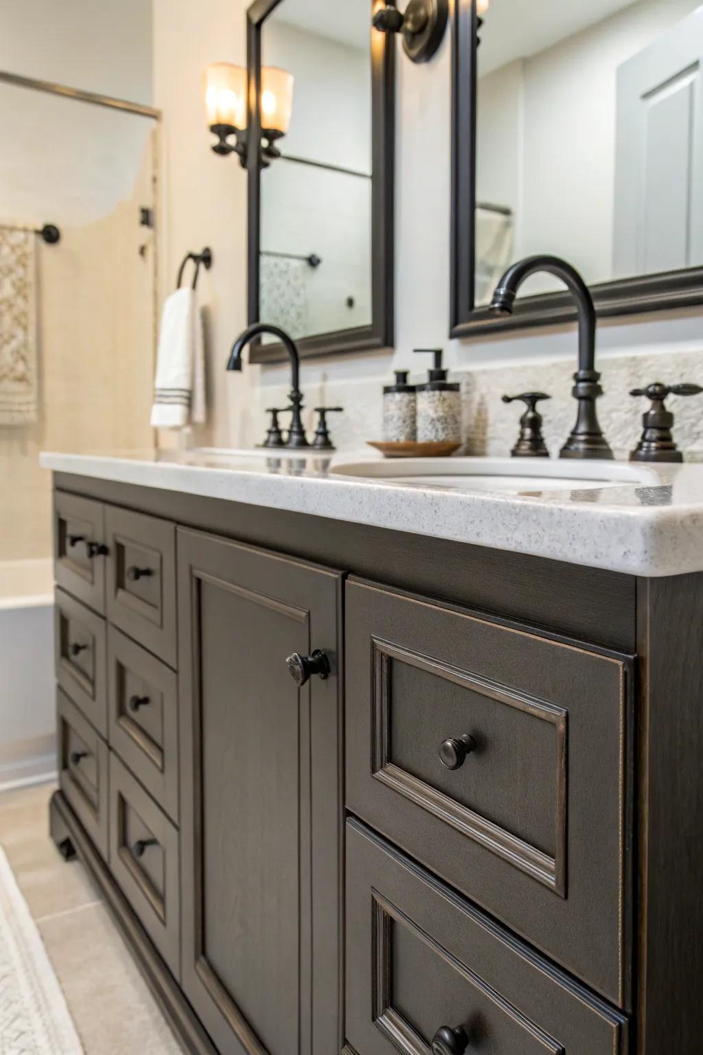 Hardware organized by theme unites your bathroom's design seamlessly.