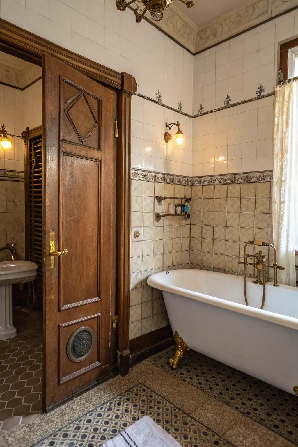 Brass accents lend vintage sophistication to any bathroom setting.