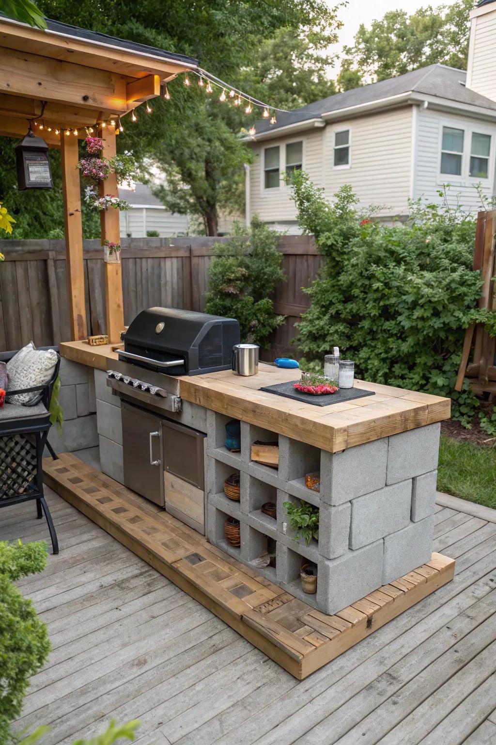 A DIY BBQ island delivers a personalized and budget-friendly patio solution.