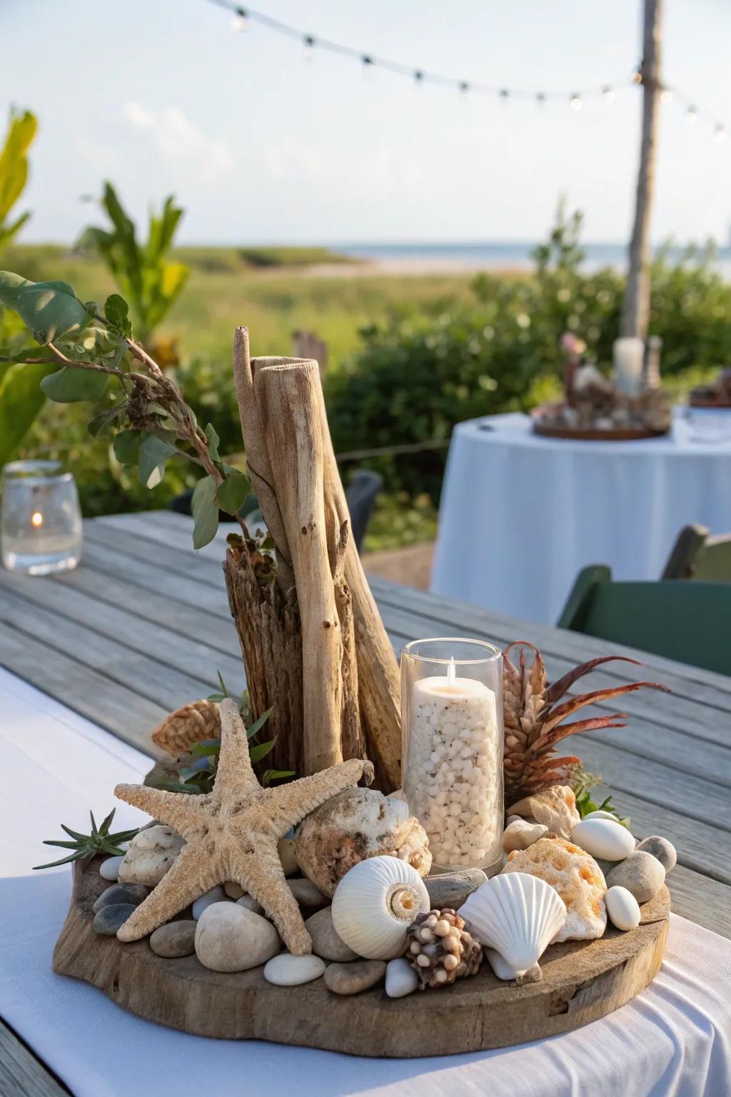 A seashell display can act as an elegant key point in your outdoor ornaments.