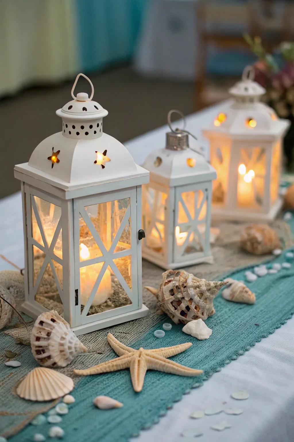Scaled-down lanterns provide a charming and warm ambiance.