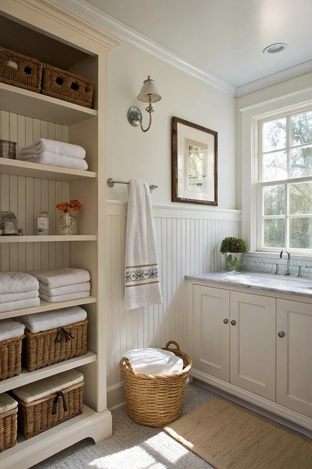 Paneling offers a stylish base for storage.