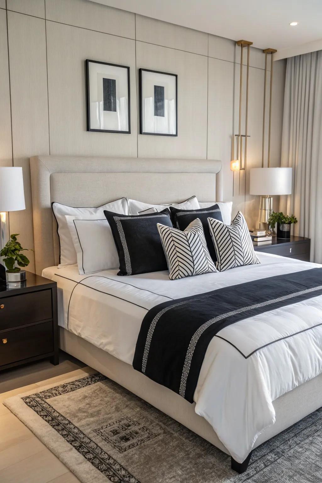 Monochrome cushions introduce an element of sophistication and harmony.