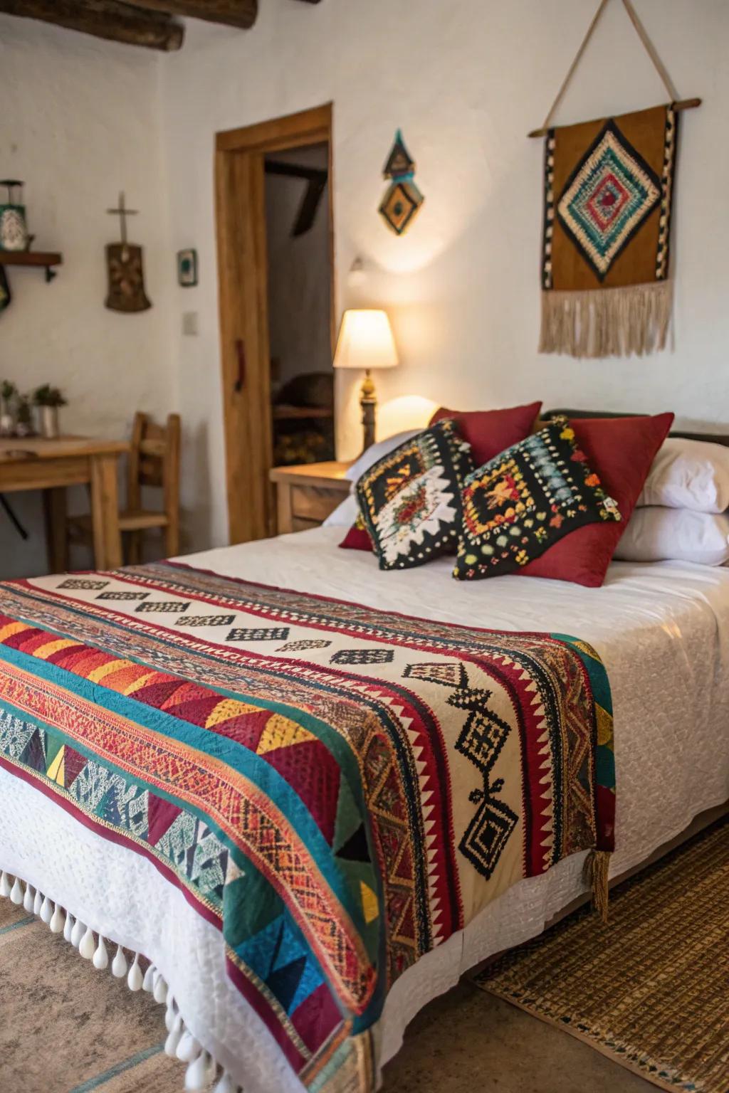 Cultural textiles give depth and a global flair.