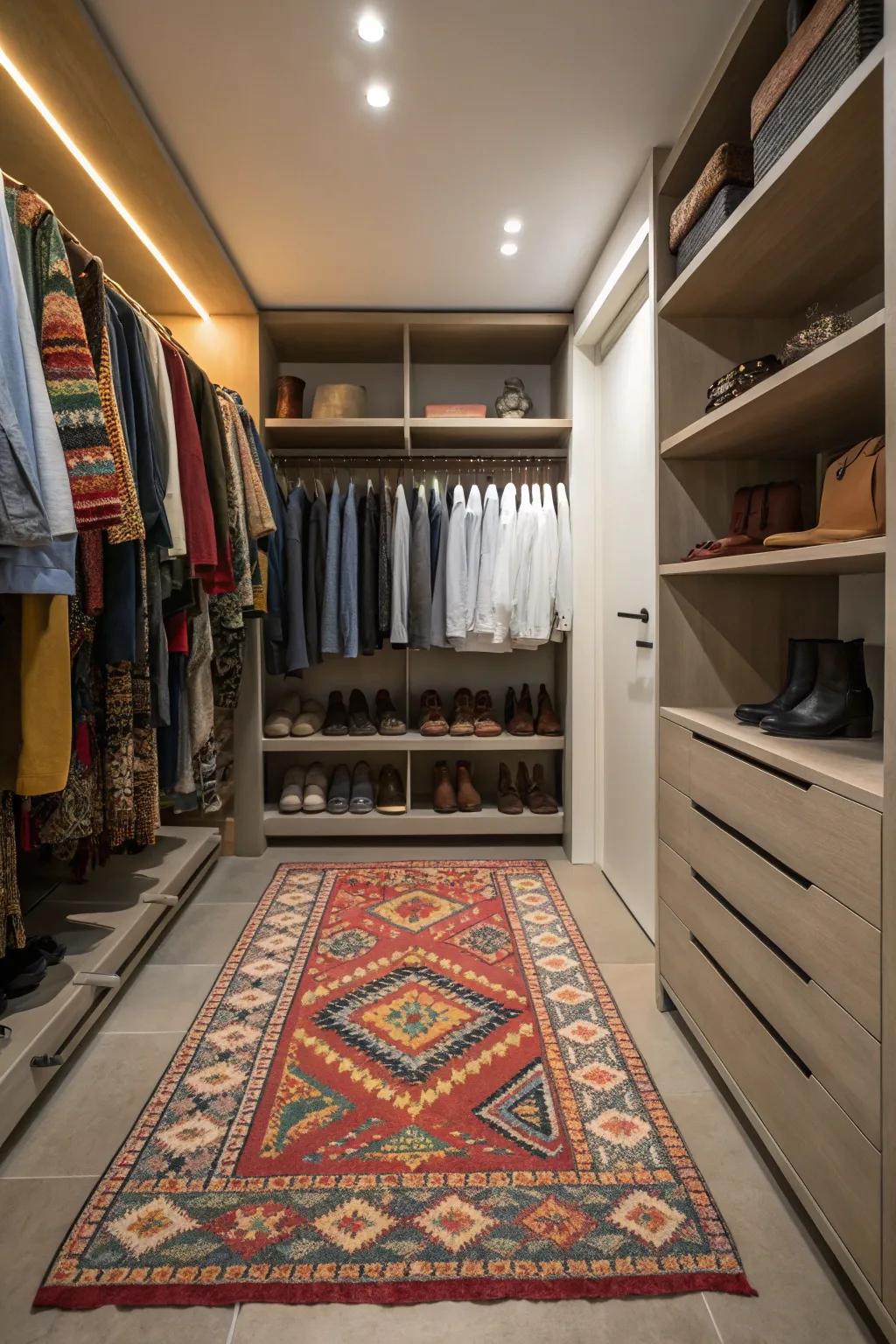 A statement rug adds texture and personality to your closet.