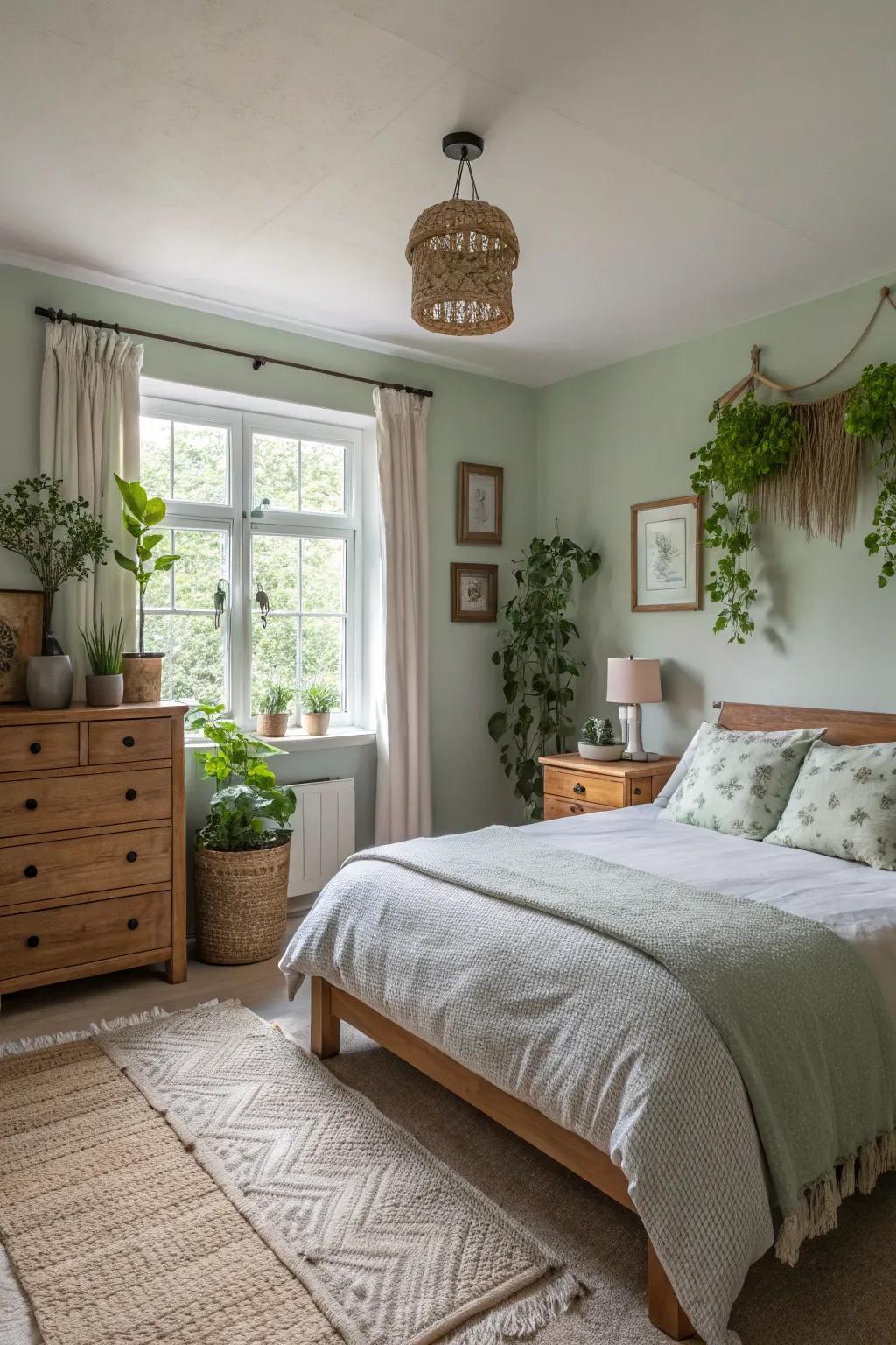 Embrace peace with soft sage shades.