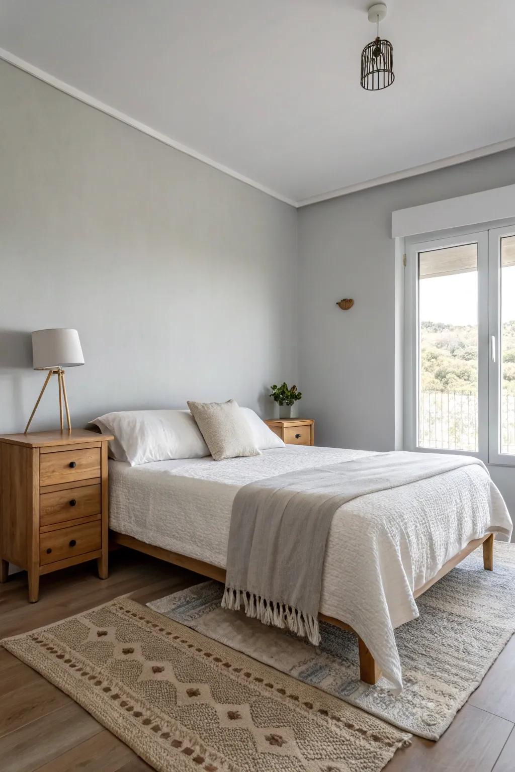 Minimalist decor creates a clean and calming atmosphere in this bedroom.