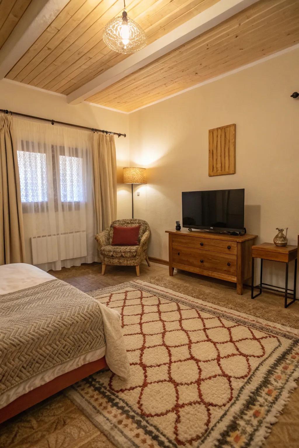 A textured rug adds warmth and comfort to your television sitting area.