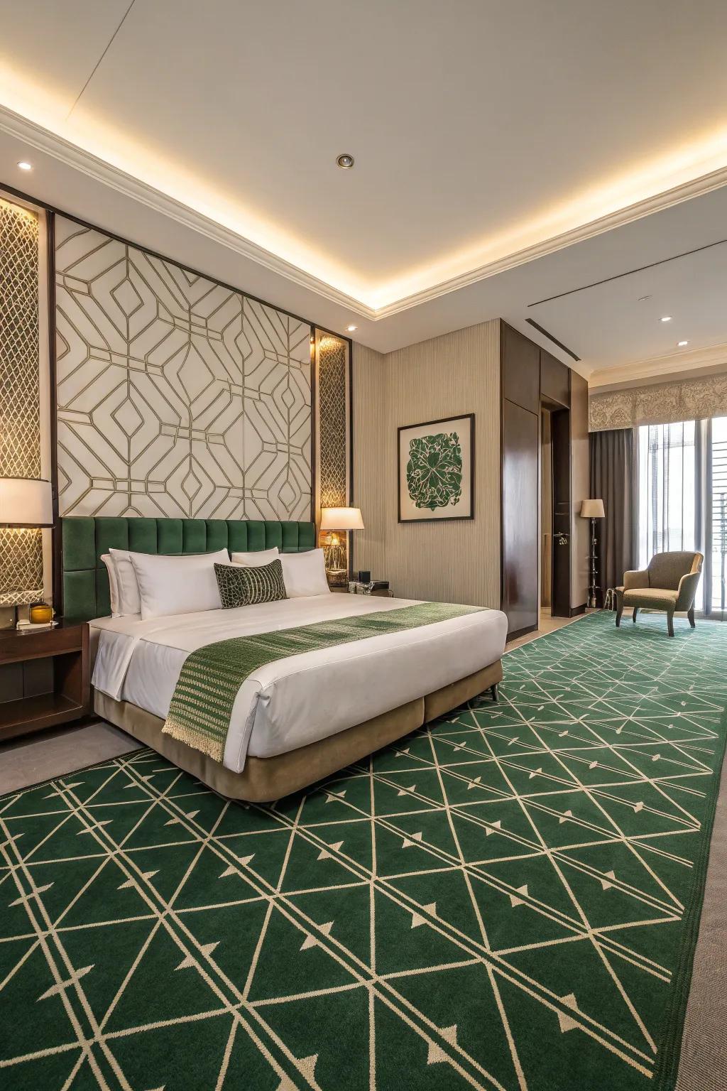 Regular shapes add a modern touch, enhancing the room's structured aesthetic.