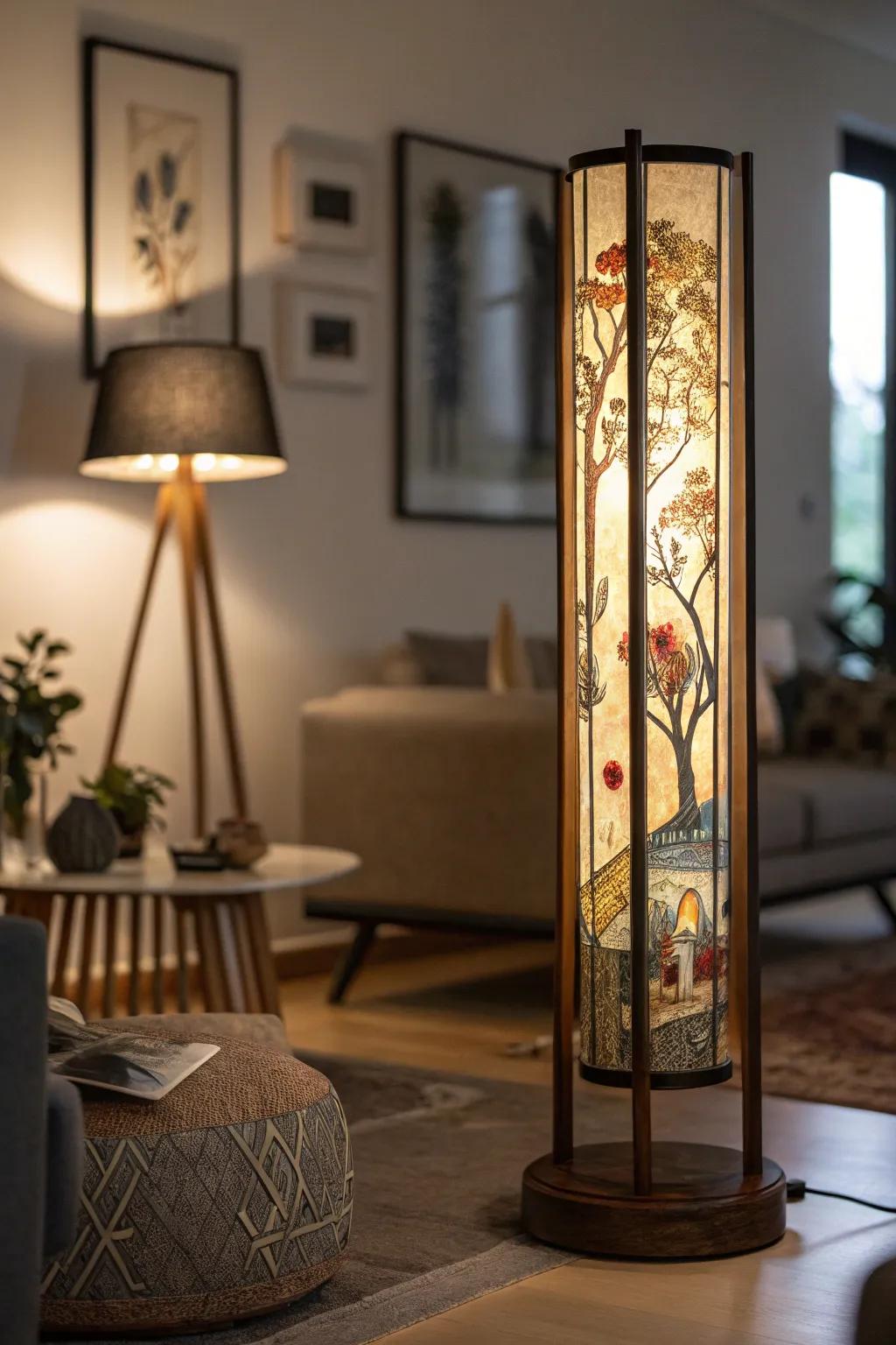 A floor lamp providing flexible lighting for art
