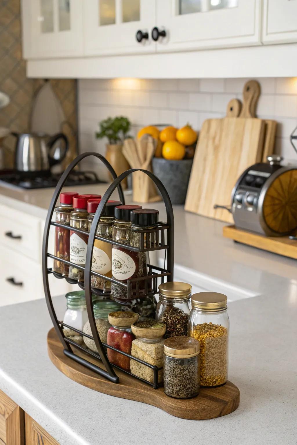 Half-moon racks for a stylish spice option.