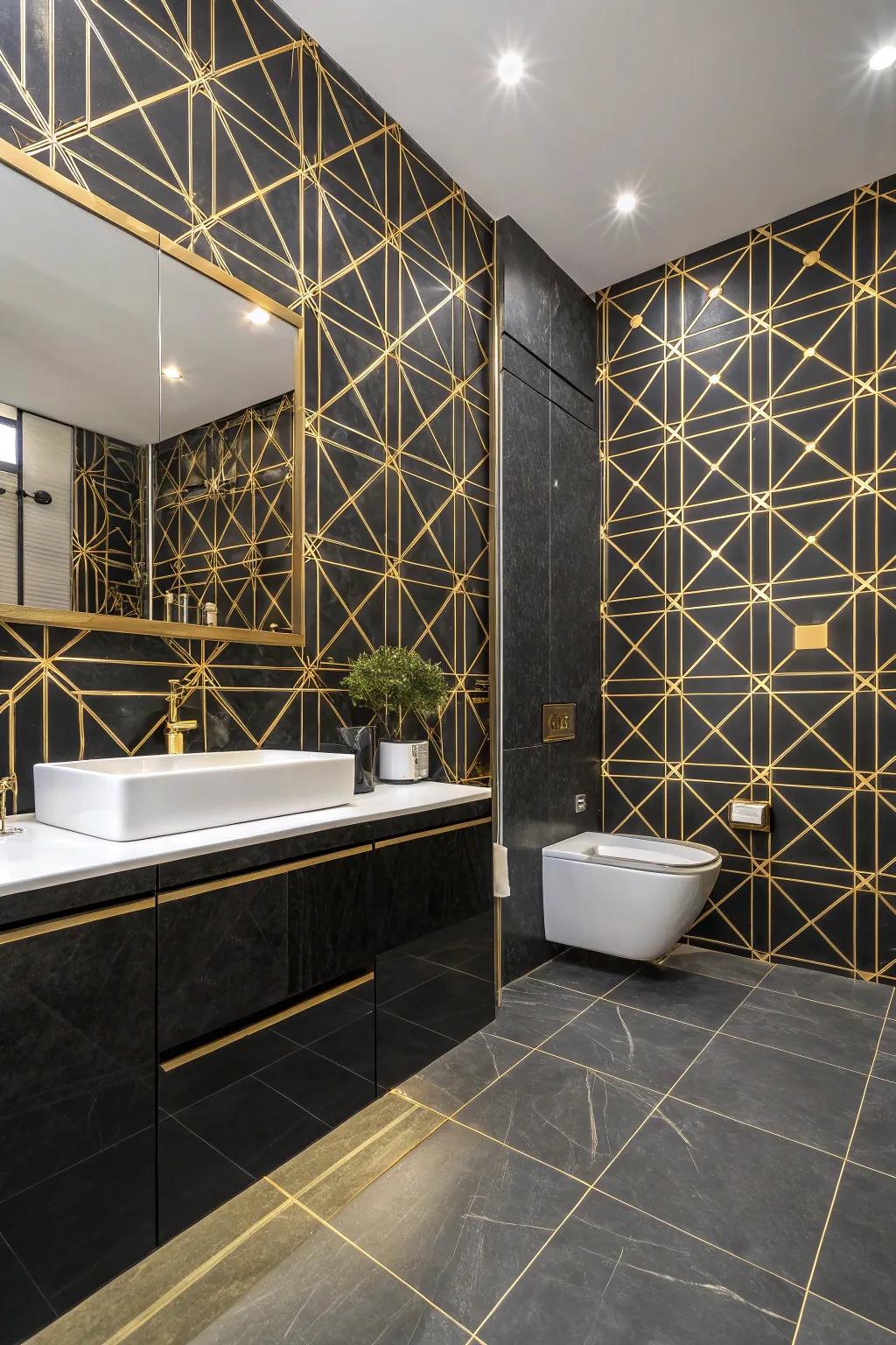 Geometric patterns in black and gold add modern flair.