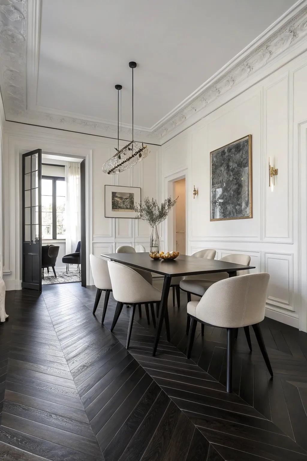 Herringbone designs add intrigue.