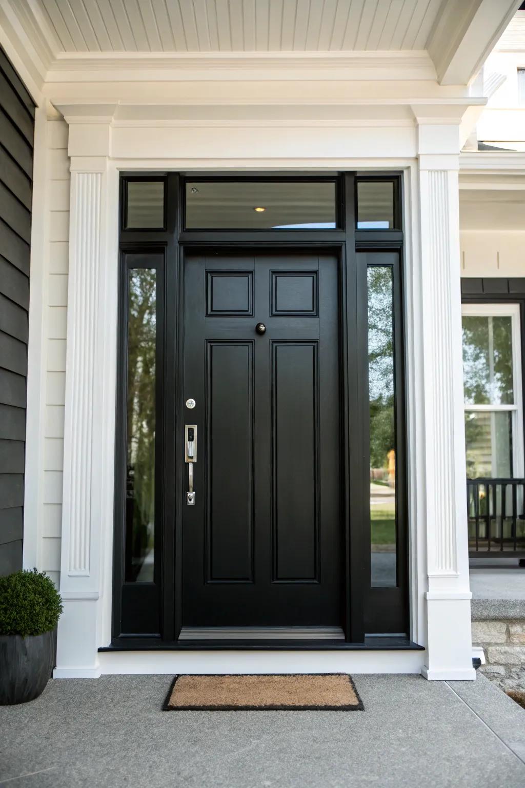 A pivot door design delivers a streamlined and smooth appearance to the entrance.