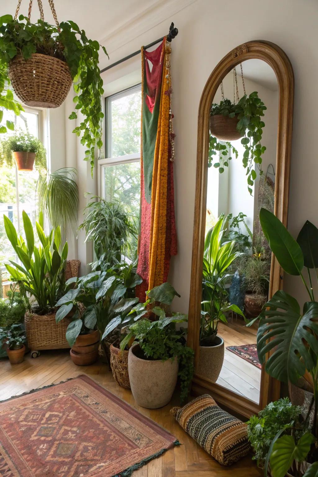 Reflectors broaden the space and enhance the lush ambiance.